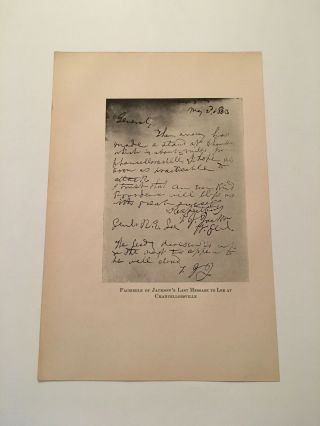 Kp63) Confederate General Thomas Stonewall Jackson Final Message 1924 Print