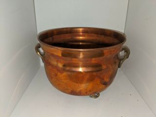 Copper Cauldron / Planter With Brass Legs And Handles - 4 1/2 " Tx 6 " D