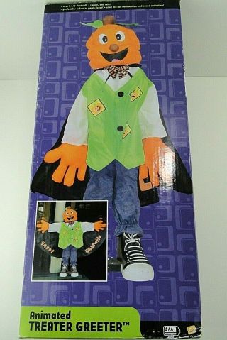 Gemmy Animated Treater Greeter Pumpkin Talking Moving 2 1/2 Feet Tall W/ Box