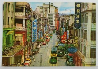 1962 Hong Kong China Des Voeux Road Buses Tram Businesses Postcard P2