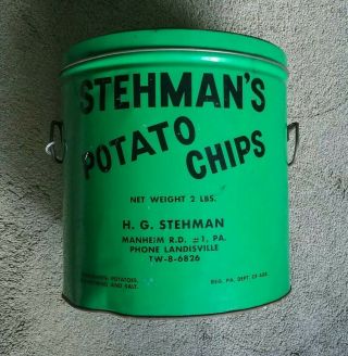 Vintage Stehmans Potato Chip Advertising Tin,  Great Lettering & Color