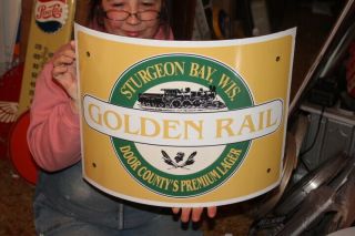 Vintage Golden Rail Beer Bar Tavern Gas Oil 18 " Curved Porcelain Metal Sign