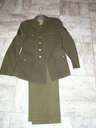 3 Pc.  Vtg Wwii Ww2 Us Army Green Wool Dress Jacket Coat 40 R Pants 33x33 Tie