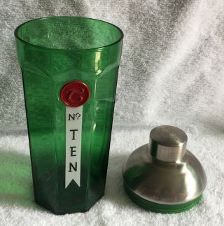 Tanqueray No Ten Gin Green Glass Cocktail Shaker Metal Cap And Etched Lid
