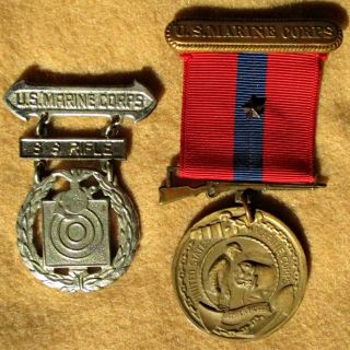 Wwii Us Marine Corps Good Conduct Medal And Sterling Basic Badge With Q Bar