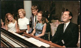 Richard Nixon Family At Piano Vintage 1968 Presidential Campaign Postcard Old