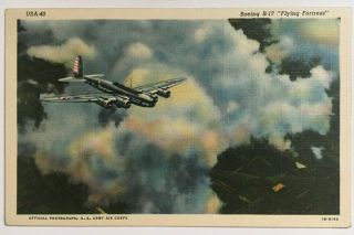 1940s Postcard Boeing B - 17 Flying Fortress Wwii Us Army Air Corps Aircraft Linen