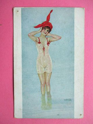 Signed Raphael Kirchner.  Postcard.  Semi.  Nude.  Glamour.  La Baigneuse