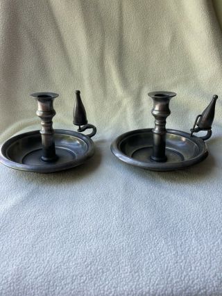 Set Of 2 Vintage Pewter Candle Holder / Sticks With Snuffers From England
