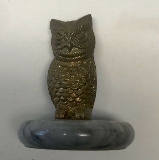 Vintage Rosenthal Netter Brass/bronze Owl Figure On Marble Base Paperweight