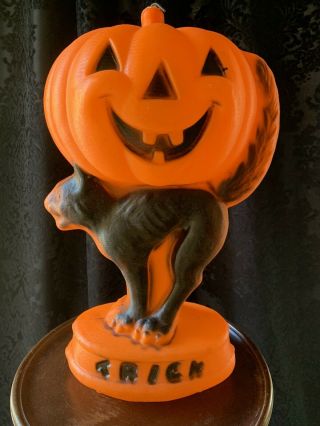 Vintage Halloween Light Up Blow Mold - Jack O Lantern Pumpkin On Arched Cat