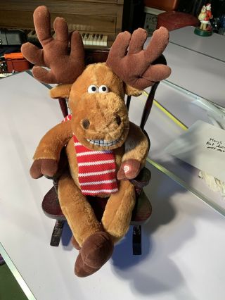 Dandee Christmas Lighted Animated Plush Singing Moose Rocking Chair Grandma