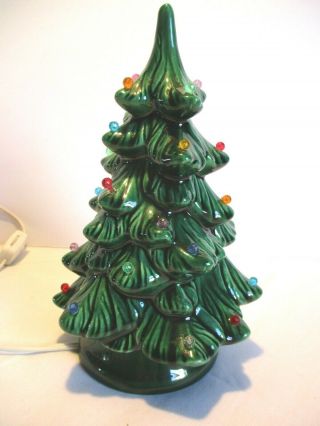 Vtg Ceramic Mold 2 Pc Green Lighted Christmas Tree Color Bulbs 8 Inches