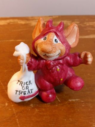1991 Amy Wulfing Mouse - L - Toe Enesco Devil Mouse Trick Or Treat Halloween Ceramic