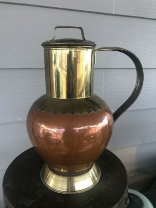 Vintage Belgium Mecan Copper And Brass Lidded Jar Pitcher Vase Container