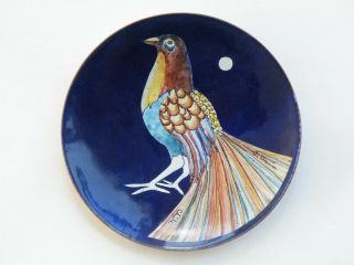 Vintage Mcm Small Enamel On Copper Plate Artist Signed Small 4 - 1/2 "