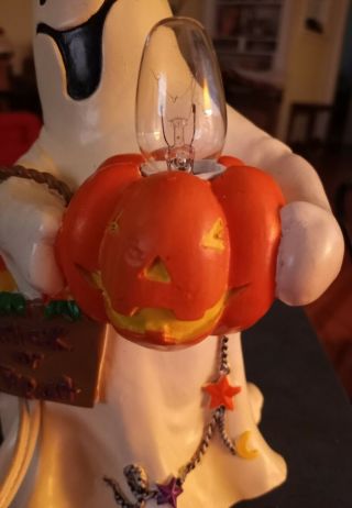 Vintage Ceramic Ghost With Pumpkin Halloween Decor Lighted Lamp 3