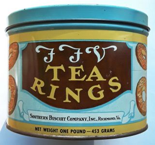 Vintage Ffv Tea Rings Tin Litho One Pound Southern Biscuit Co.  Richmond,  Va