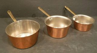 Vintage Crowning Touch Copper Measuring Cups & Strainer Brass Handles 8 & 4 Oz