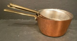 Vintage Crowning Touch Copper Measuring Cups & Strainer Brass Handles 8 & 4 oz 2