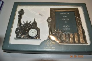 Lenox Kirk Stieff Liberty Pewter Metal Picture Frame Medallion 5 " X 7 " W/ Clock