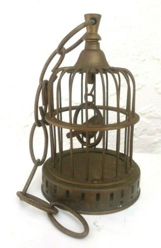 Vintage Solid Brass Bird House Cage Made In India With Hanging Chain 6 1/2 " Tall