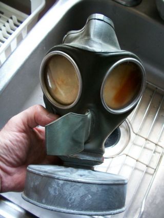 German Wwii Militaria Gas Mask Complete With 2 Eagle Markings In Fine Shape