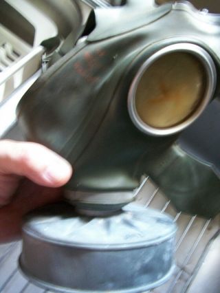 German WWII militaria gas mask complete with 2 eagle markings in fine shape 3