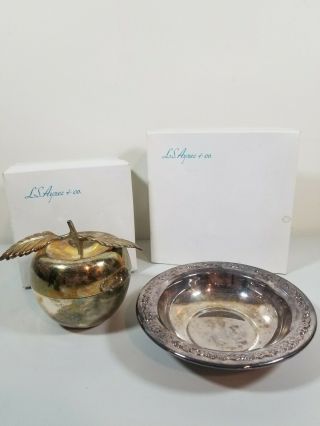 2 L.  S.  Ayres Co Vintage Gifts Silver? Apple And Small Round Dish