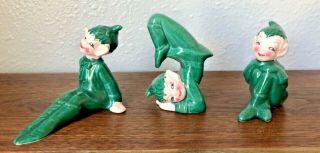 Vintage Green Gilner Pixie Elf Ceramic Figurines