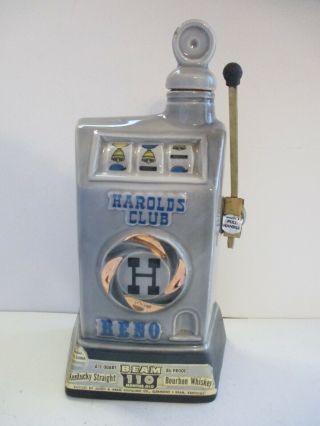 Vintage Jim Beam Bourbon Gray Slot Machine Decanter Harolds Club Reno 1967 Empty