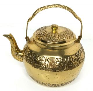 Vintage Antique Brass Tea Pot Kettle Decor Astrology Horoscope Signs Ornate