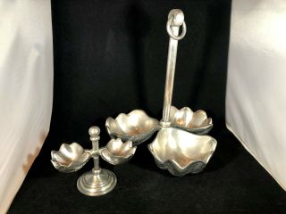 Pottery Barn Clam Shell Triple Bowl Condiment Dish And Double Salt Cellar