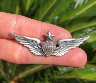 Vtg 2.  5 " Wwii Us Air Force Senior Pilot Wings Sterling Silver Meyer York Pin