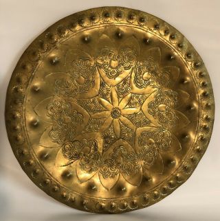 Antique Vintage 10” Solid Brass Wall Hanging Plate.