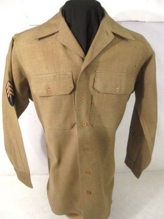 Wwii Us Army Enlisted Wool Uniform Shirt 4th Pat No Gas Flap - Sz 14.  5 " X 32 " 2