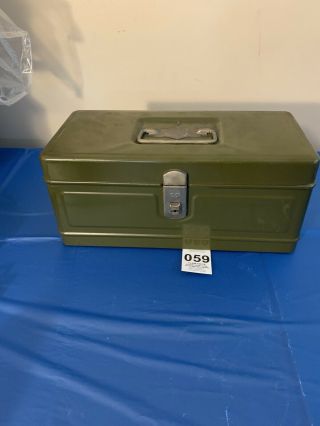 Old Hamilton Oh Metal Vintage Climax Army Green Tin Cash Box 11.  5” X 5” X 3.  5”