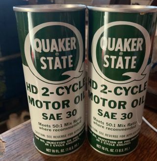 2 Cans Of Vintage Quaker State 2 Cycle Motor Oil Hd Sae30 Full Pint