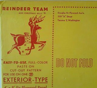 Vintage 1957 Christmas Reindeer & Bells Plywood Patterns W.  Cut And Paste Images