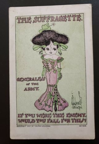 Suffragette Postcard Artist Signed Walter Wellman - - Generaless Of The Arny 1909