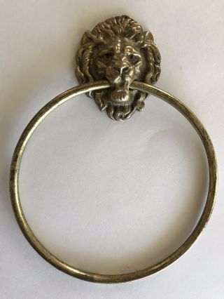 Vintage Brass Lion Head Wall Mount Ring Towel Holder