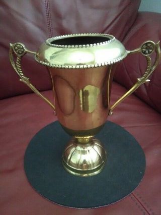 Vtg Solid Brass Urn Vase Trophy Shaped W Handles India