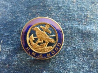 Orig Ww2 Lapel Badge " Hms Hood - 1939 " Prouds Ltd Royal Navy