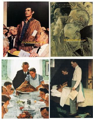 Norman Rockwell Four Freedoms Set Of 4 (worship Speech Want & Fear) 8 " X 10 "