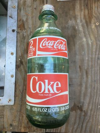 Vintage Coca Cola 2 Liter Glass Soda Bottle With Cap Lid Sacramento Ca