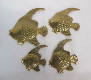 Vtg Heavy Brass Metal Fish Wall Hanging Set Of 4 Trinket Mid Century Tray Dish