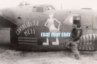 Wwii Nose Art Photo " Consolidated Mess " Crash Landed B - 24 60 Missions