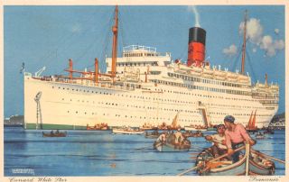 Ss Franconia In Harbor,  Cunard - White Star Ship Line,  Shoesmith Design,  C.  1920 