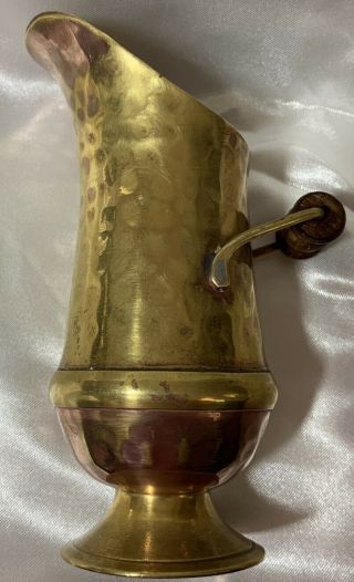 Vintage Copper And Brass Pitcher With Wood Handle 5” Made In India
