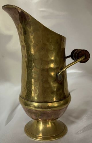 Vintage Copper And Brass Pitcher With Wood Handle 5” Made In India 2